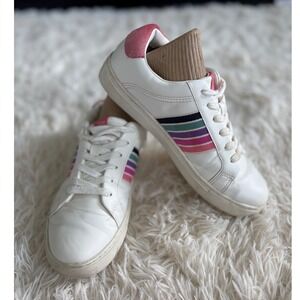 J.Crew Women's White Leather Sneakers Rainbow Stripe Tennis‎ Shoes Size 7
